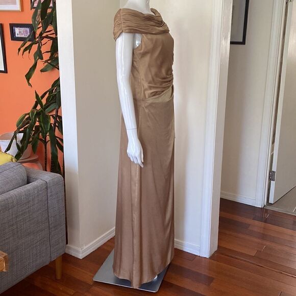 David's Bridal Bronze Off Shoulder Maxi Dress Size 6 - Picture 5 of 12